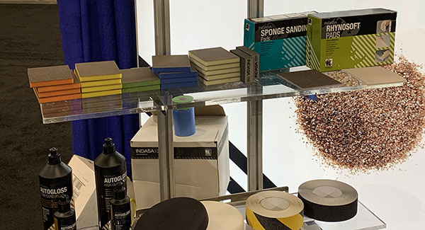 A new line of color-coded sanding pads on display at the Indasa booth