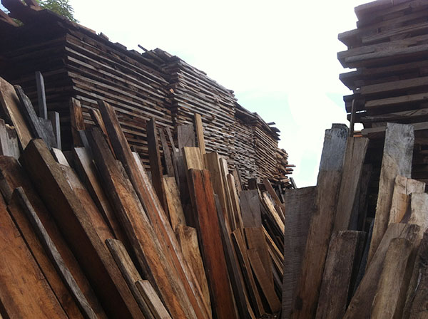 Lumber stacked at a lumber yard